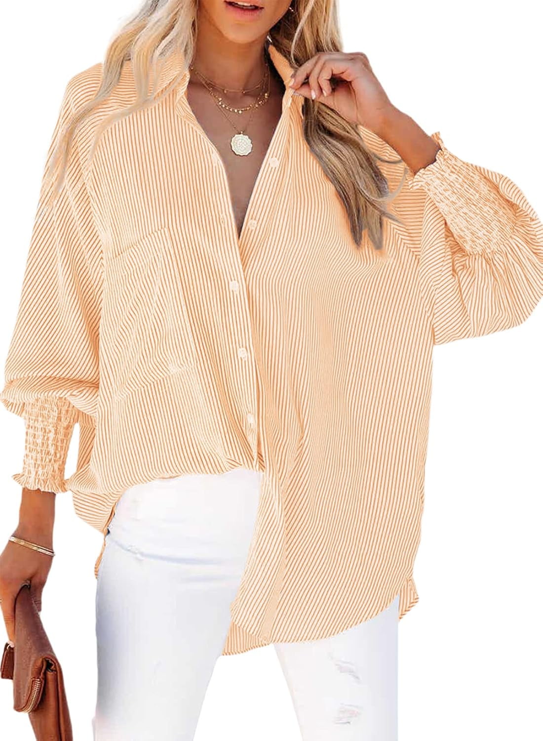 Smocked Cuff Striped Button Down Shirt main image 0