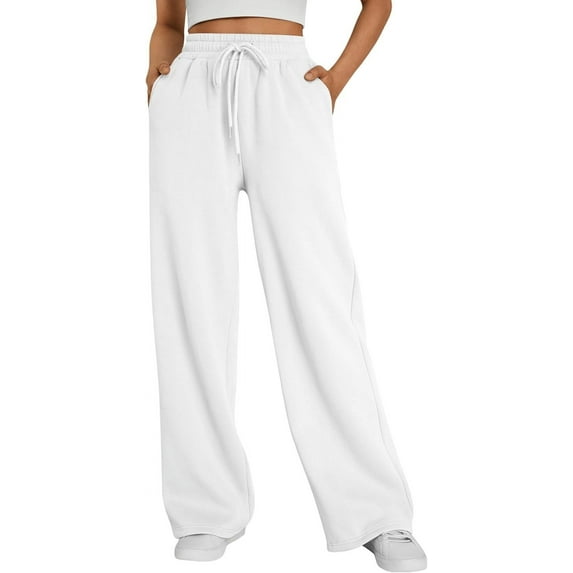 SMZ Womens Wide Leg Sweatpants High Waisted Baggy Lounge Pants Drawstring Athletic Flared Joggers with Pockets