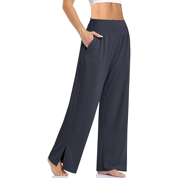 SMZ Womens Wide Leg Yoga Pants High Waisted Side Slit Joggers Casual Loose Lounge Sweatpants with Pockets