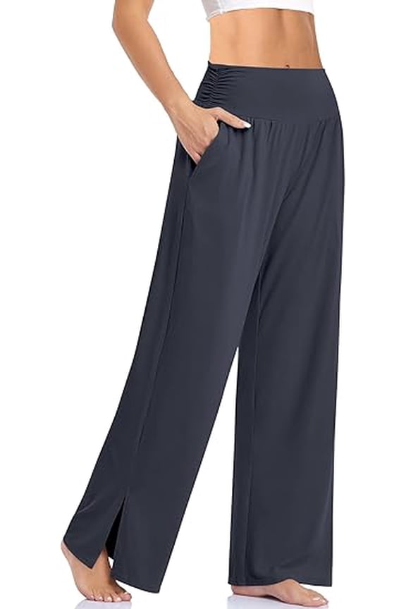 Womens Wide Leg Yoga Pants High Waisted Side Slit Joggers Casual Loose Lounge Sweatpants with Pockets