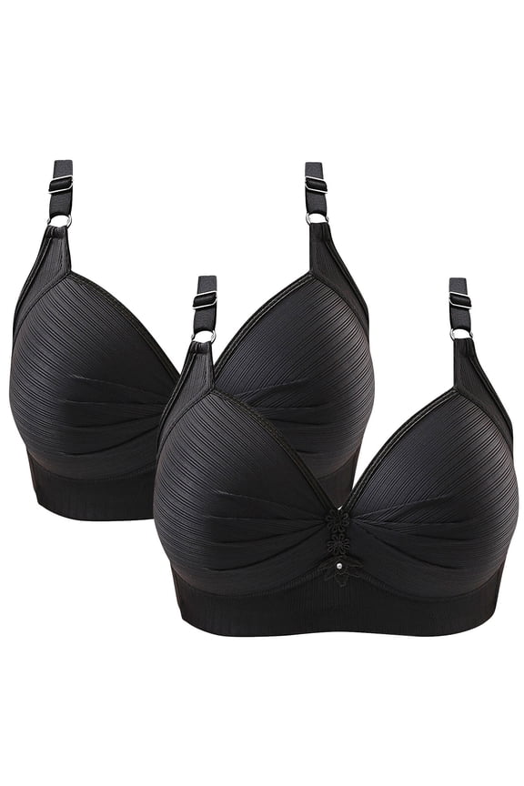 2 Pack Bras for Older Women with Sagging Breast Deep Cup Full Back Coverage Comfort Shaper Bra Plus Size Everyday Bras Black 6
