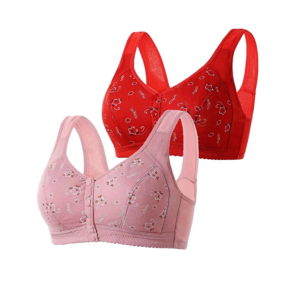 SMihono 2 Pack Daisy Bras, Lisa Charm Bras, Lisa Charm Bras Front Snaps Comfortable & Convenient Front Button Bra, Full Coverage Bras Red 4