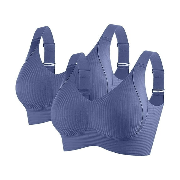 SMihono 2 Pack Seamless Wirefree Sports Bra for Women Adjustable Comfortable Supportive Push Up Full Coverage V Neck Yoga Bras Blue XXL