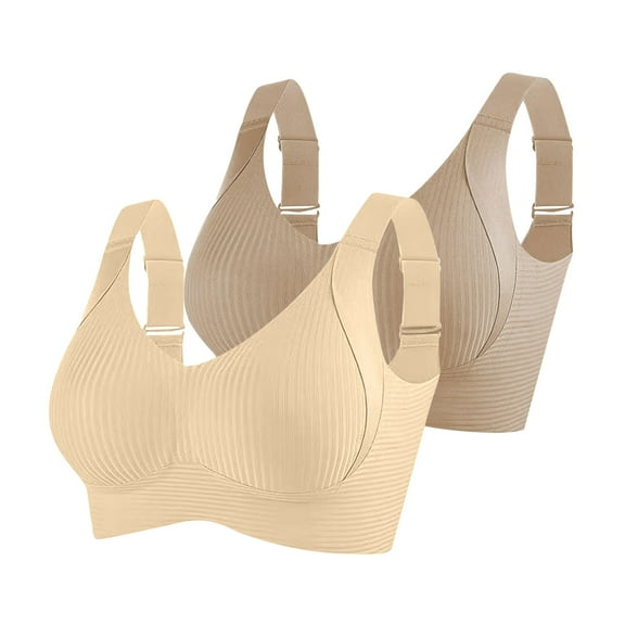 SMihono 2 Pack Upliftjoys Bra, Roarrave Bra, Womens Ribbed Push-Up Bras, Adjustable Wireless, Invisible Lift, Comfortable Full Coverage Beige XXL