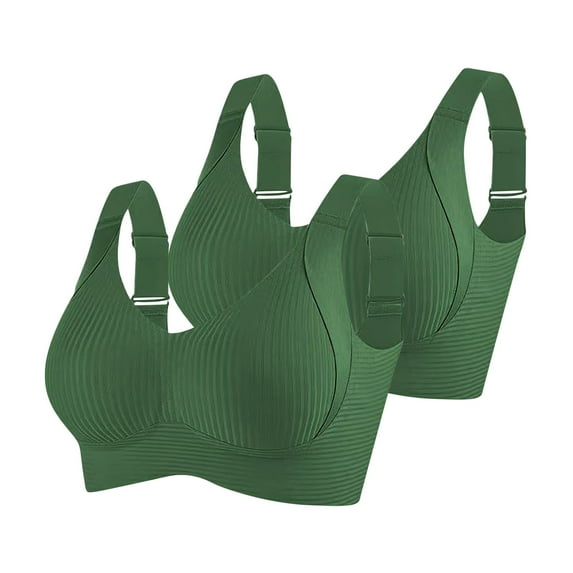 SMihono 2 Pack Women's Ribbed Push Up Adjustable Wireless Bra, Invisible Breathable Seamless Support Lift Bras Green XL