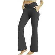 SMihono 2024 Spring Summer Womens High Waist Elastic Waist Yoga Pants Flare Pants Casual Bodycon Workout Leggings Gray 4