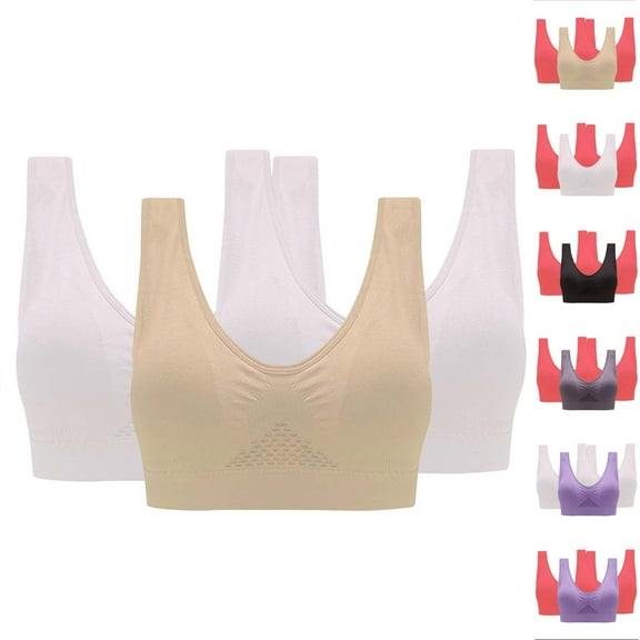 SMihono 3 Pack Breathable Cool Liftup Air Bras,2025 New Breathable Sports Bras for Women Plus Size,Comfortable Sports Bra (Beige XL )