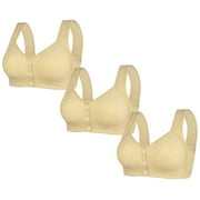SMihono 3 Pack Daisy Bra for Seniors, Front Snap Closure Bras, Front Snaps Daisy Bras for Older Women Beige XXL US(12)