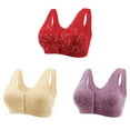 thumbnail image 1 of SMihono 3 Pack Daisy Bras for Older Women Front Closure No Underwire Supportive Bras Plus Size Push Up Bras Breathable Cotton Bras Red M, 1 of 9