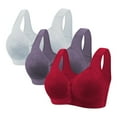 thumbnail image 1 of SMihono 3 Pack Daisy Bras for Women Front Button Closure Everyday Sleep Bra Wireless Full Coverage Soft Breathable Plus Size Bralette Wine XL, 1 of 2