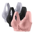 thumbnail image 1 of SMihono 3 Pack Daisy Bras for Women No Underwire Front Closure Push Up Bra Full Coverage Cotton Breathable Bra Pink XXXL, 1 of 9
