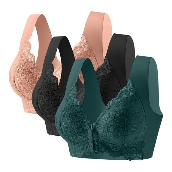 SMihono 3 Pack Daisy Bras for Women No Underwire Front Closure Push Up Bralettes Plus Size Full Coverage Everyday Wear Bras Coffee XXXXL