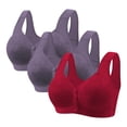thumbnail image 1 of SMihono 3 Pack Daisy Lace Bras for Women Front Closure No Underwire Comfort Senior Wireless Snap Closing Bra Wine XXXXXXL, 1 of 2