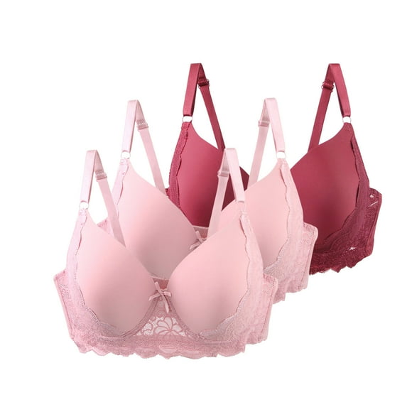 SMihono 3 Pack Lace Bralettes for Women with Support Push Up Bras Sexy Deep V Neck Comfortable Breathable Wireless Everyday Bra Wine 95C