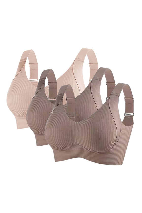 3 Pack Womens Seamless Bras Comfort Ribbed Wireless Push Up Full Coverage Adjustable Everyday Sports Bra Coffee XL