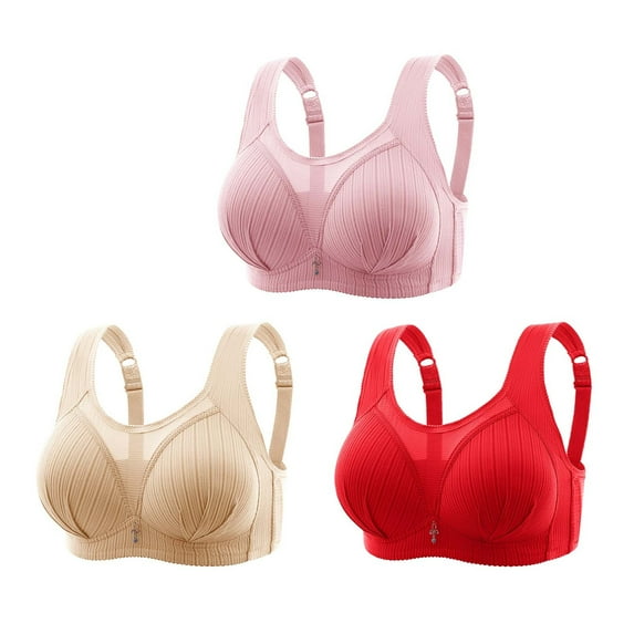 SMihono 3-Pack Womens Sleep Bras No Underwire Everyday Bra Comfortable Breathable Seamless Full Coverage Bralettes Underwear Pink XL