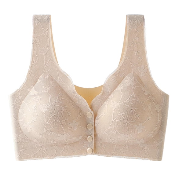 SMihono Airylace Bra for Seniors, Airylace Lace Full Coverage Front Closure Bra, Plus Size Push up Bracieres Beige L US(8)
