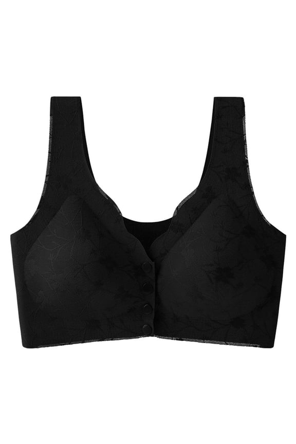 Airylace Bra for Seniors, Airylace Lace Full Coverage Front Closure Bra, Plus Size Push up Bracieres Black L US(8)