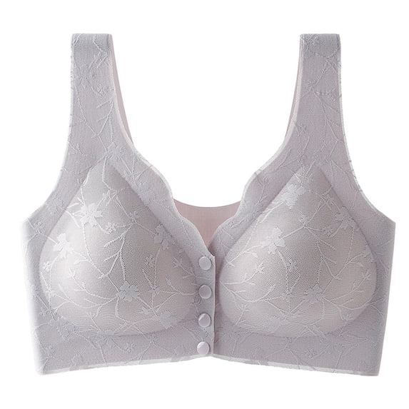 SMihono Airylace Bra for Seniors, Airylace Lace Full Coverage Front Closure Bra, Plus Size Push up Bracieres Gray L US(8)