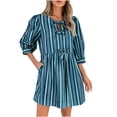 thumbnail image 1 of SMihono Baby Doll Dresses for Women 2025 Summer Casual Bow Tie Striped Dress 3/4 Sleeve Loose Flowy Mini Dress with Pockets Blue XXL, 1 of 5