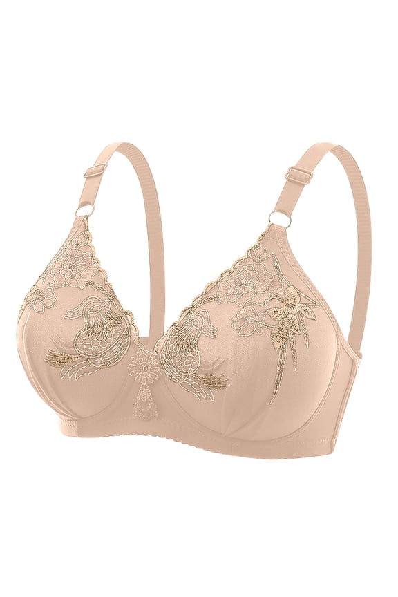 Back Support Bra Women Breathable Front Close Wirefree Daisy Glamorette Bras Push Up Lifting Bra Full Coverage Bras Beige 38/85