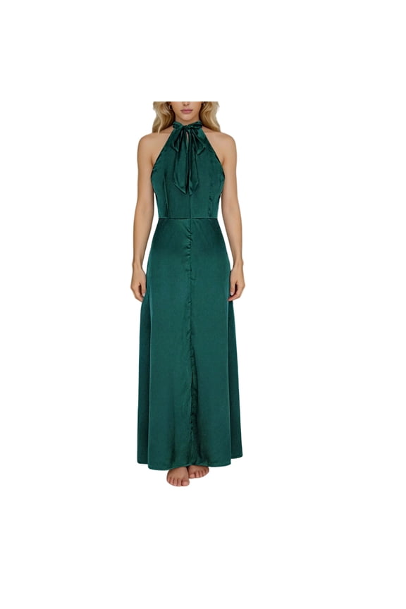 Backless Maxi Dress for Women Wedding Guest Cocktail Party Dresses Elegant Halter Sleeveless Dresses Trendy Prom Dress Green S
