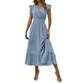 thumbnail image 1 of SMihono Beach Dresses for Women Sleeveless Ruffle Short Sleeve Crewneck Vneck Maxi Long Midi Dresses Dresses Women Light Blue M, 1 of 7