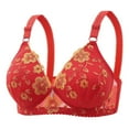 thumbnail image 1 of SMihono Bra for Women No Underwire Women's Everyday Bra Lace Gathered Floral Print Underwear Breathable Ultra-Soft Bra Red 34, 1 of 3