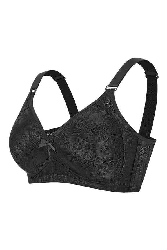 Bra for Women's Push Up Soft Cup Non Padded Sexy Bras Front Bow Wirefree Brassiere Casual Comfy Daily Bras Black M
