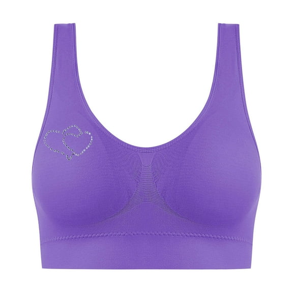 SMihono Bralettes for Women Cute Heart Hot Rhinestone Bras Soft Wide Straps Racerback Bralette Regular Full Coverage Bra Purple XL