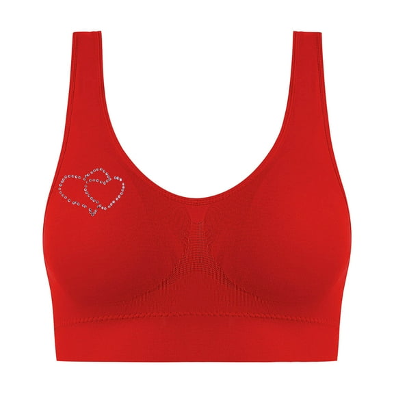SMihono Bralettes for Women Cute Heart Hot Rhinestone Bras Soft Wide Straps Racerback Bralette Regular Full Coverage Bra Red XXXL