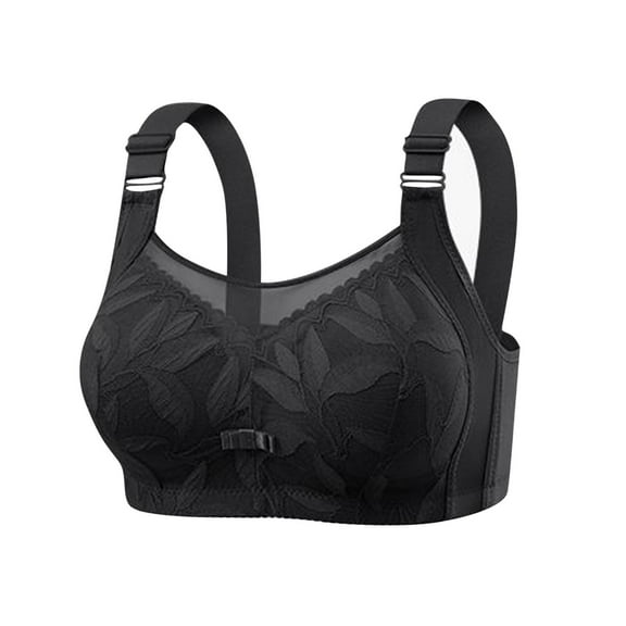 SMihono Bras for Older Women Daisy Large Bust No Underwire Push Up Padded Everyday Comfortable Sleep Lace Bras Black XXL