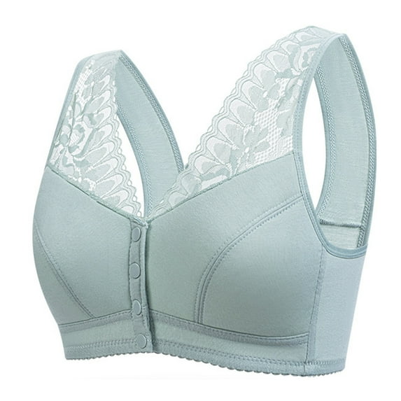 SMihono Bras for Older Women,Front Closure Push up Bra,No Underwire Front Closure Comfort Senior Bra Everyday Bras Green 38