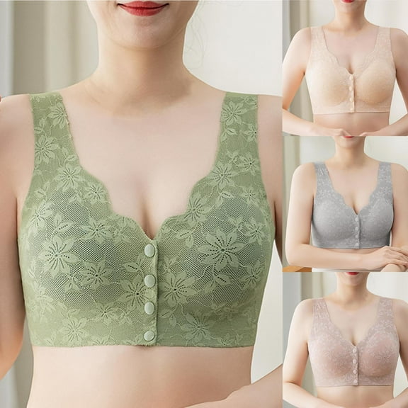 SMihono Bras for Older Women Push up Breathable Front Closure Daisy Bras Full Support No Underwire Plus Size Everyday Bra Beige 12