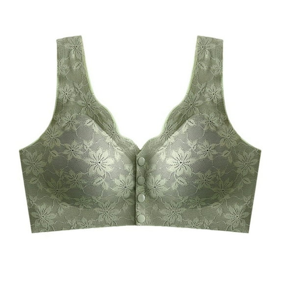 SMihono Bras for Older Women Push up Breathable Front Closure Daisy Bras Full Support No Underwire Plus Size Everyday Bra Green 10