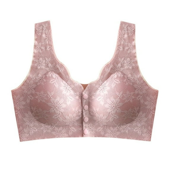 SMihono Bras for Older Women Push up Breathable Front Closure Daisy Bras Full Support No Underwire Plus Size Everyday Bra Pink 6