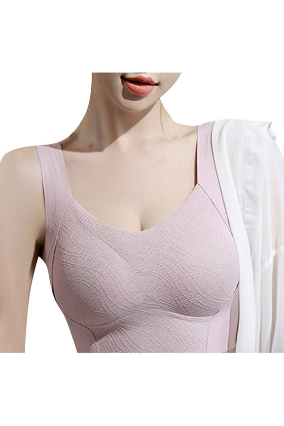 Bras for Women Classic No Underwire Full Coverage V Neck Everyday Bras Comfy Breathable Solid Sport Bras with Support Pink XL US(10)