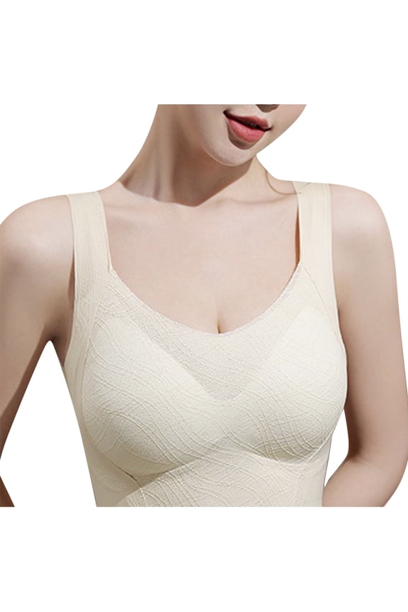 Bras for Women Classic No Underwire Full Coverage V Neck Everyday Bras Comfy Breathable Solid Sport Bras with Support White L US(8)