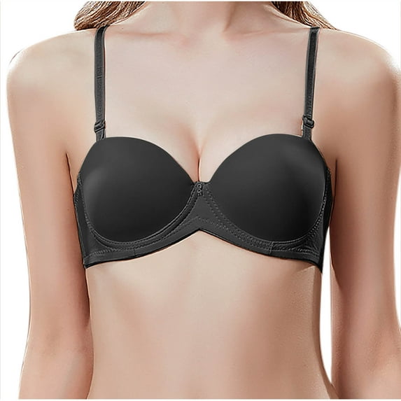 SMihono Bras for Women Fashion Push Up Super Gather Solid Color Bralettes Fit Minimizer Stretchable Straps Everyday Underwire Black 2