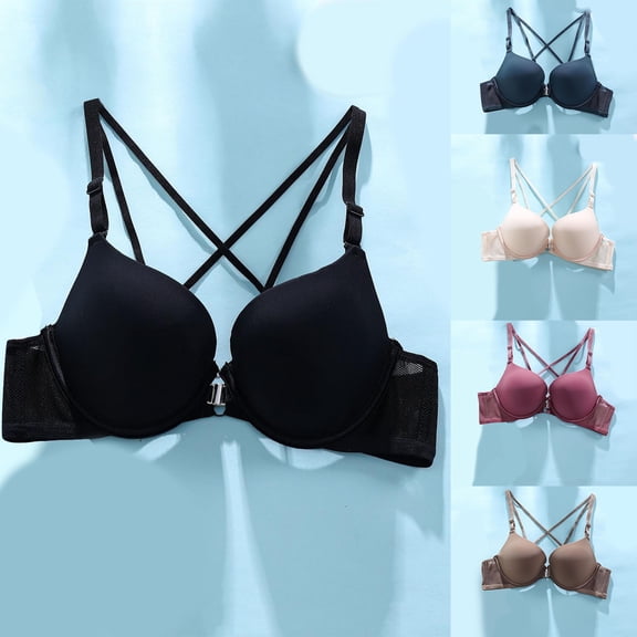 SMihono Bras for Women Front Buckle with Steel Ring Underwear Comfortable Breathable Full Coverage Women's Daily Brassiere Beige 6