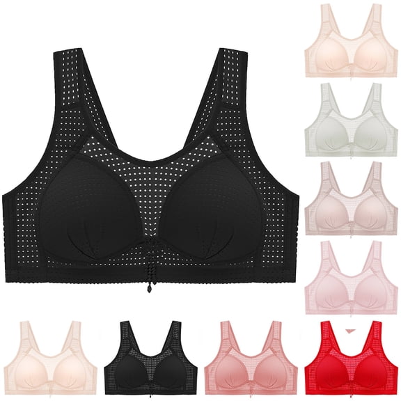 SMihono Bras for Women Full Coverage No Underwire Seamless Bras Hollow Mesh Breathable Cool Everyday Sports Bra Beige 8