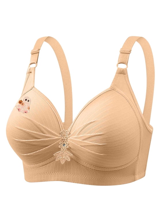Bras for Women No Underwire Supportive Everyday Bras Cute Ghost Printed Plus Size Full Coverage Push Up Bralettes 2025 Beige XXL