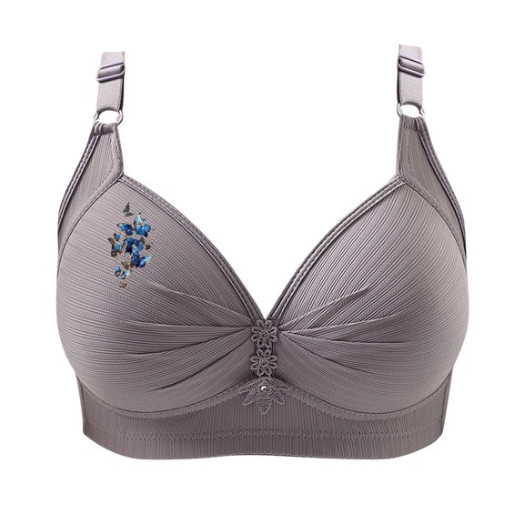SMihono Bras for Women No Underwire Supportive Everyday Bras Printed Plus Size Full Coverage Push Up Bralettes 2025 Gray XXXXL