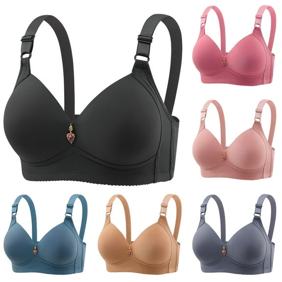 SMihono Bras for Women No Underwire Wireless Bras - Seamless Push Up Full Coverage Solid Bralettes Comfortable Everyday Bra Black XL US(10)