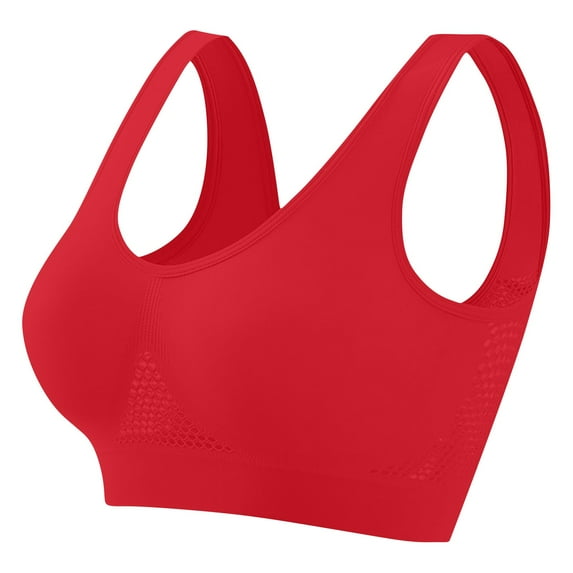 SMihono Breathable Anti-Sagging Sports Bra for Women Plus Size Wireless Bras with Cooling Lift-Up Air Tech Mesh High Support Red XXL