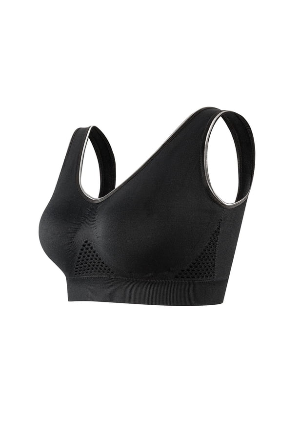 Breathable Anti-Sagging Sports Bras for Women No Underwire Everyday Bra Plus Size Wireless Comfort Liftup Push up Bra Black XXXXXL