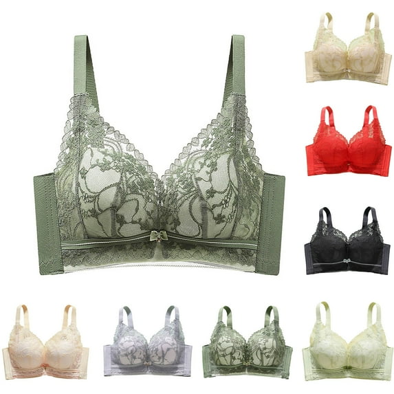 SMihono Breathable Bras for Women No Underwire Push Up Bras Comfortable Soft Minimizer Bra Plunge Bralettes for Mom Army Green L