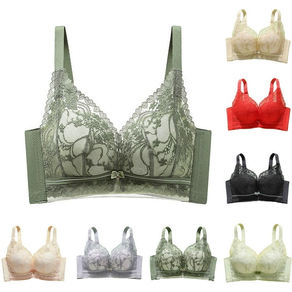 SMihono Breathable Bras for Women No Underwire Push Up Bras Comfortable Soft Minimizer Bra Plunge Bralettes for Mom Army Green L
