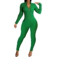 thumbnail image 1 of SMihono Bubble Texture Workout Jumpsuit for Women Zip Up Stand Collar Bodycon Romper Fashion Trendy One Piece Long Bodysuit Green 6, 1 of 6