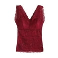 thumbnail image 1 of SMihono Built In Bra Padded Tank Tops for Women Sexy Lace Flower Top with Chest Pad Long V-Neck Sleeveless Camisole Wine Free Size, 1 of 3